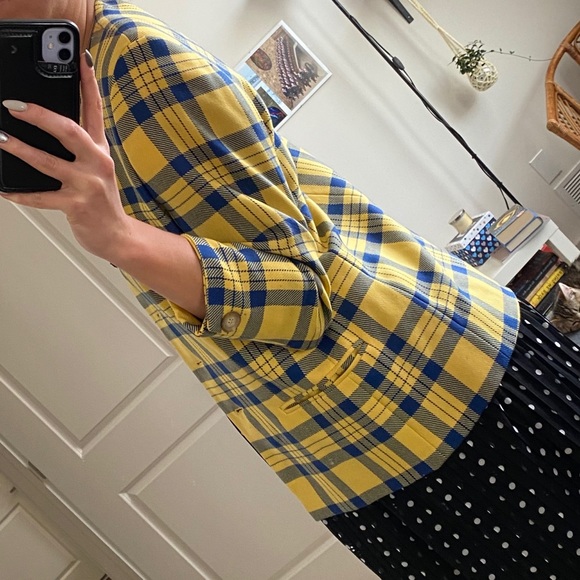 🍁Bright yellow Checkered Wool Jacket - Picture 10 of 13